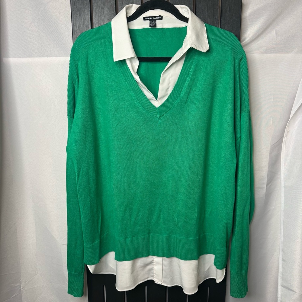 Hilary Radley Green Top with White Trim